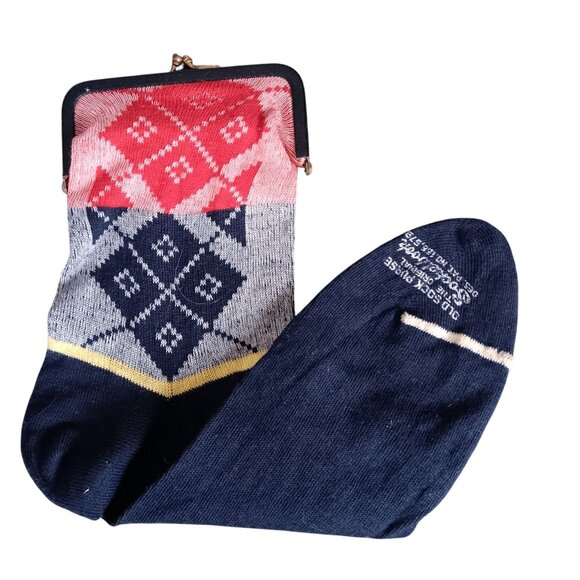 Vintage  Clutch Purse Old Sock Purse Coin Wallet Argyle MCM Socketbook 1950's - Picture 4 of 5